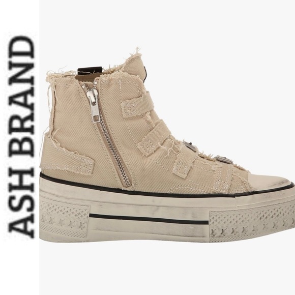 NEW W/BOX ASH Rainbow Washed Canvas High Top Sneakers in Sand 39 - Picture 2 of 13